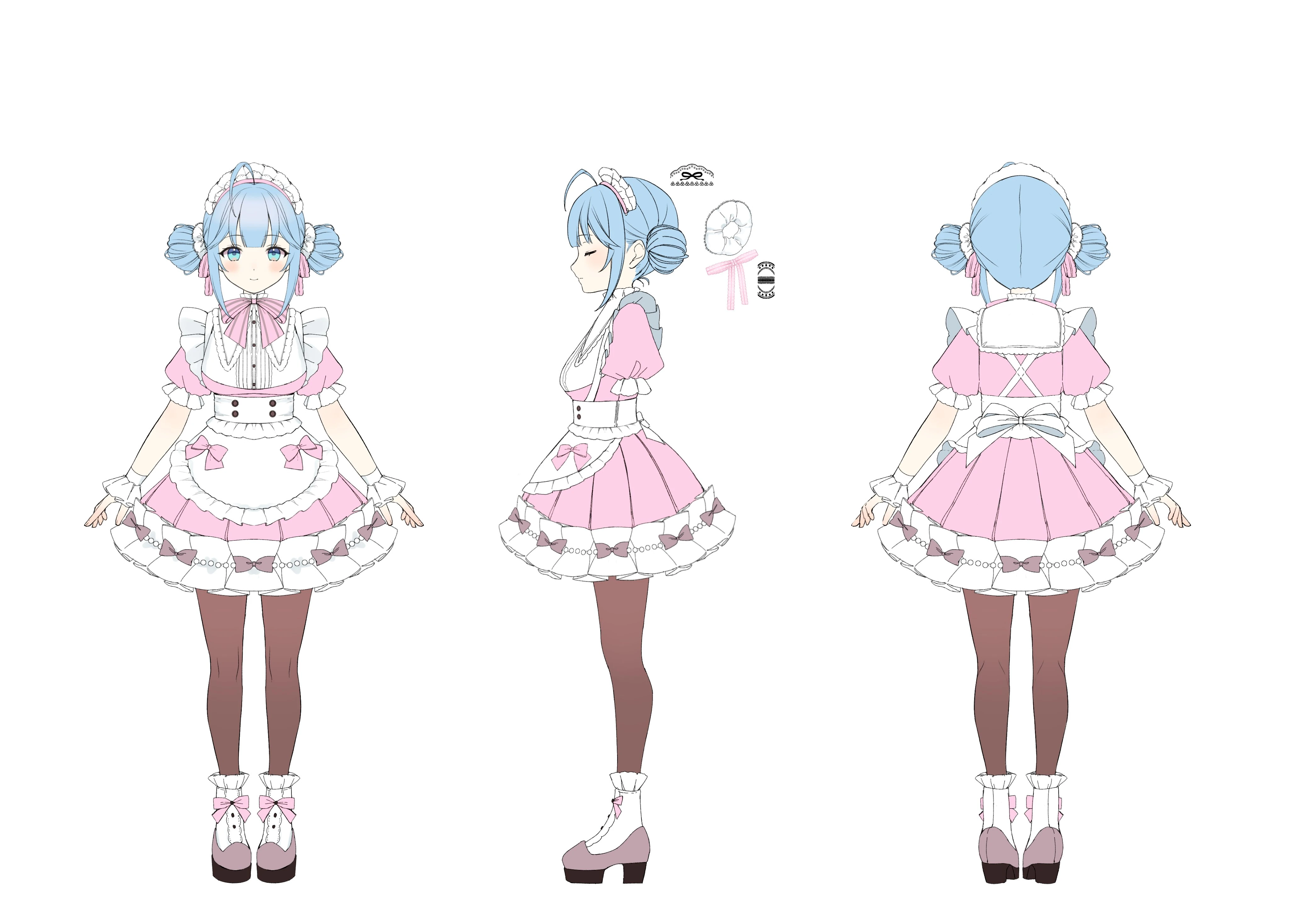 3D maid café outfit reference sheet by Koume Shima