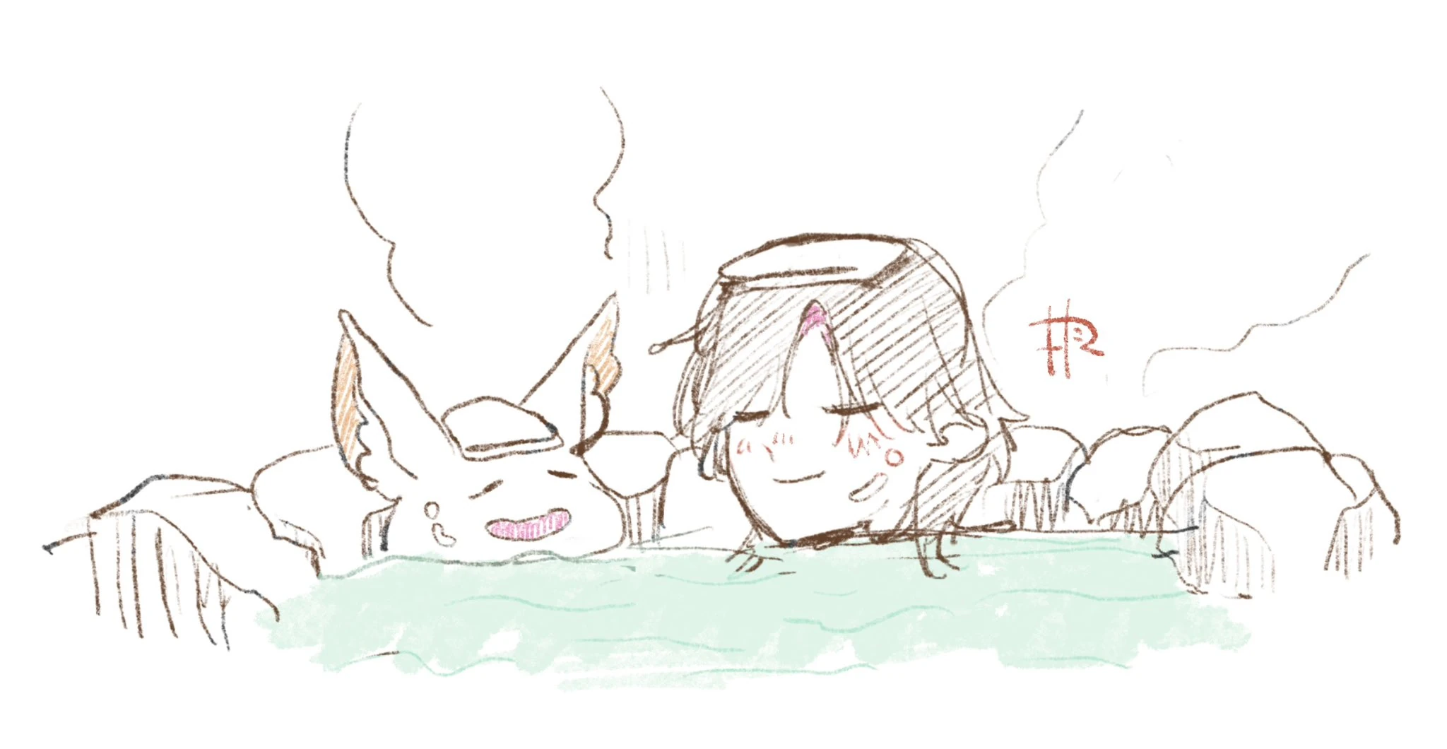 Zali with Vezkit in onsen by Makitoshi