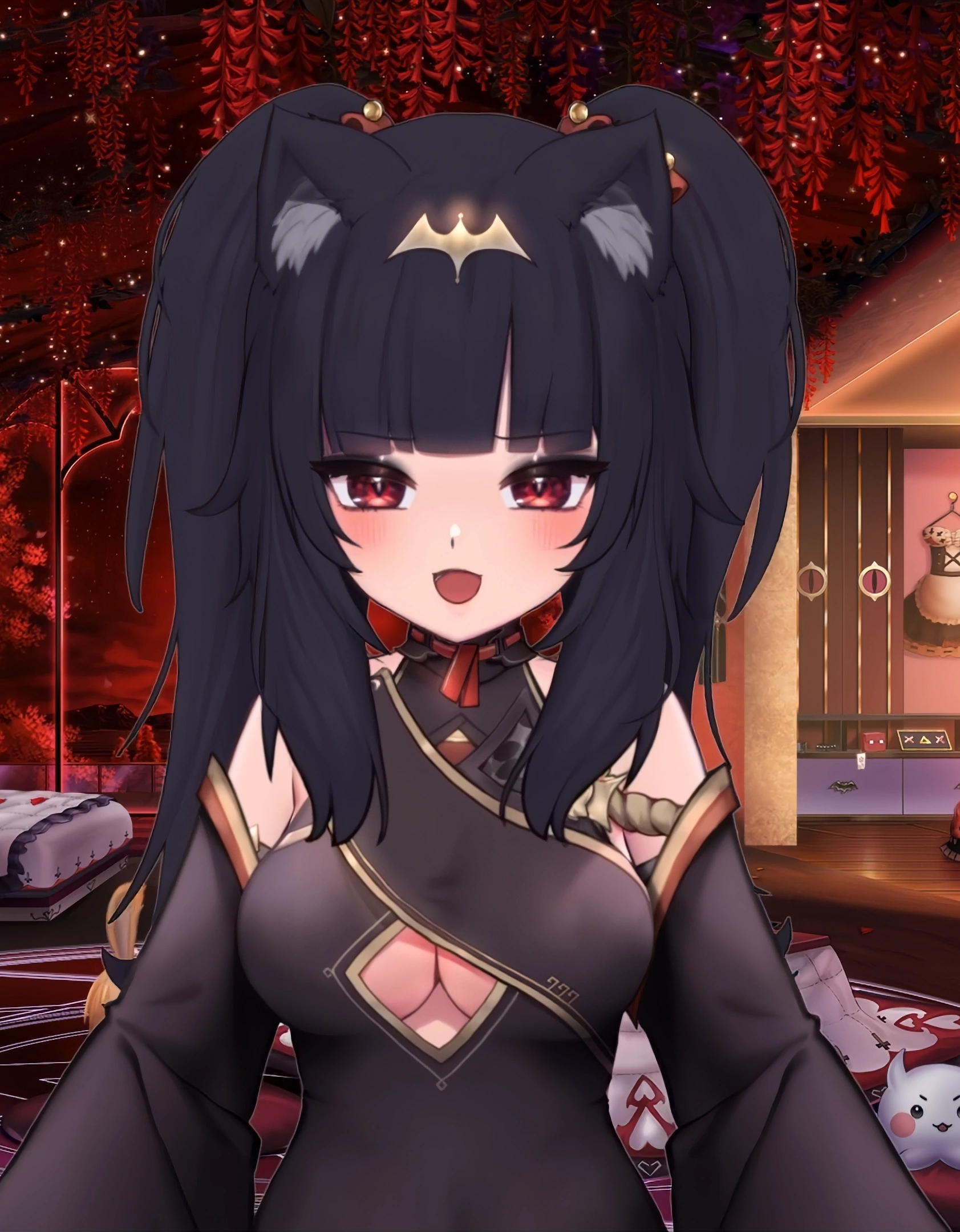 Empress model cat ears, black hair and "bratty" pigtails