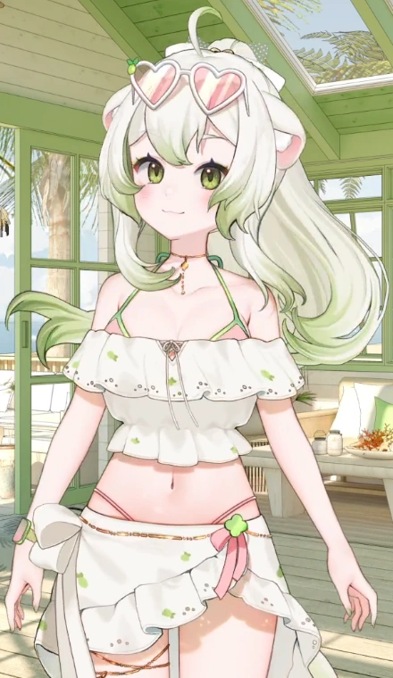 With pony tail