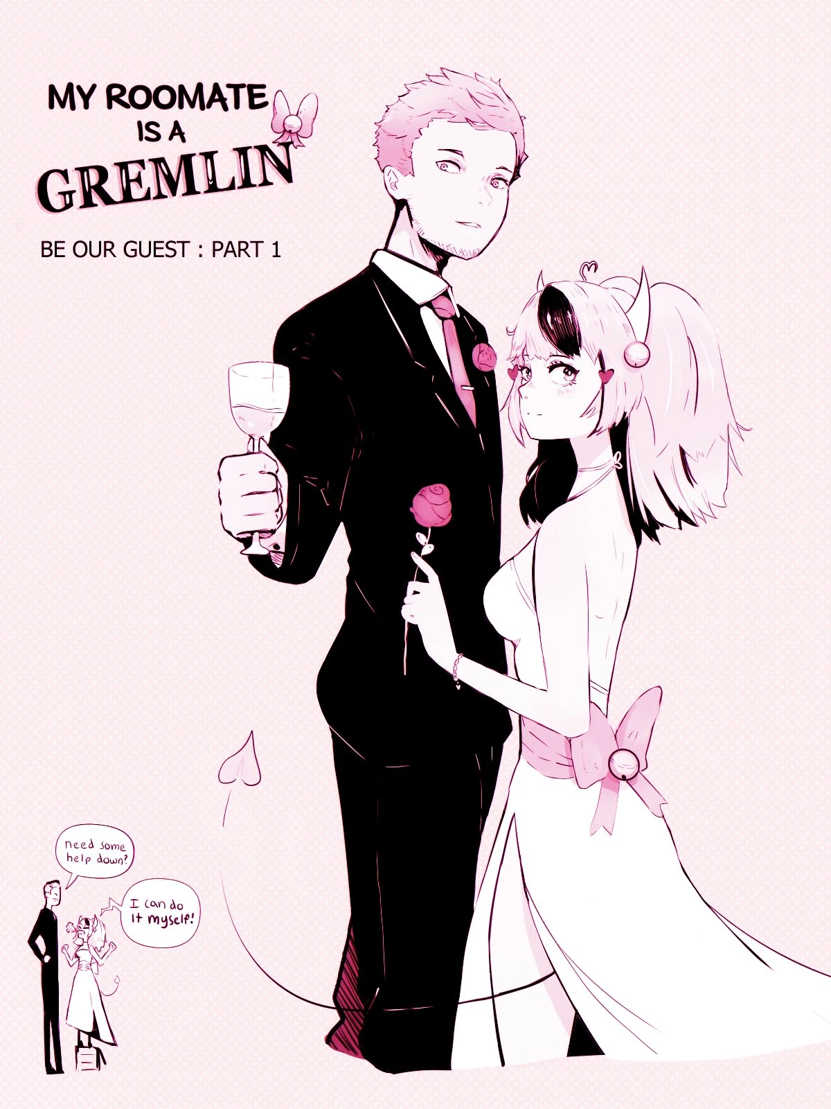 "My Roommate is a Gremlin" Fanfic webcomic by Merelymeeka. Link: webtoons.com
