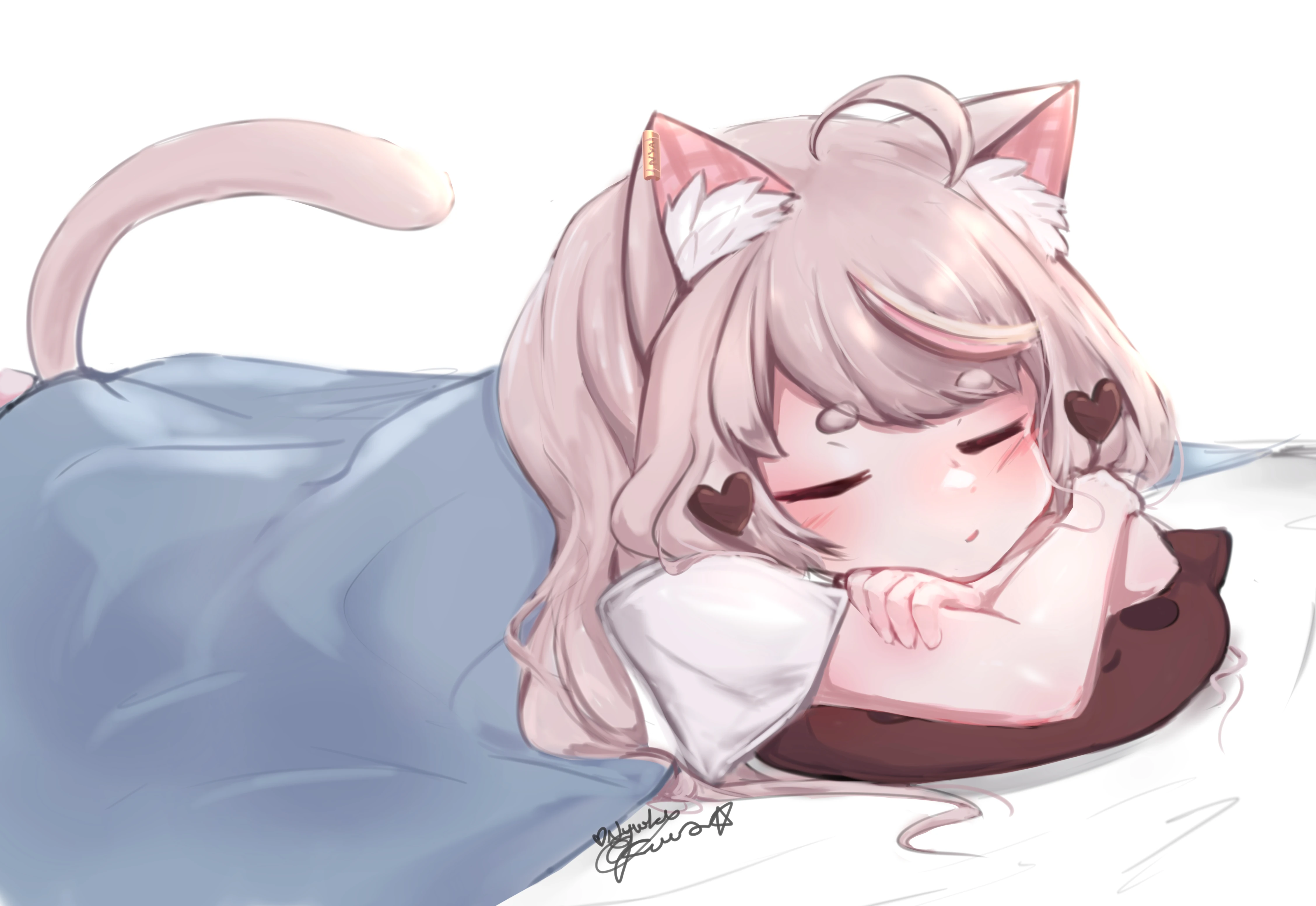 Sleeping Fuwa. Often used for posts of days off and cancelled streams. Drawn by Fuwa
