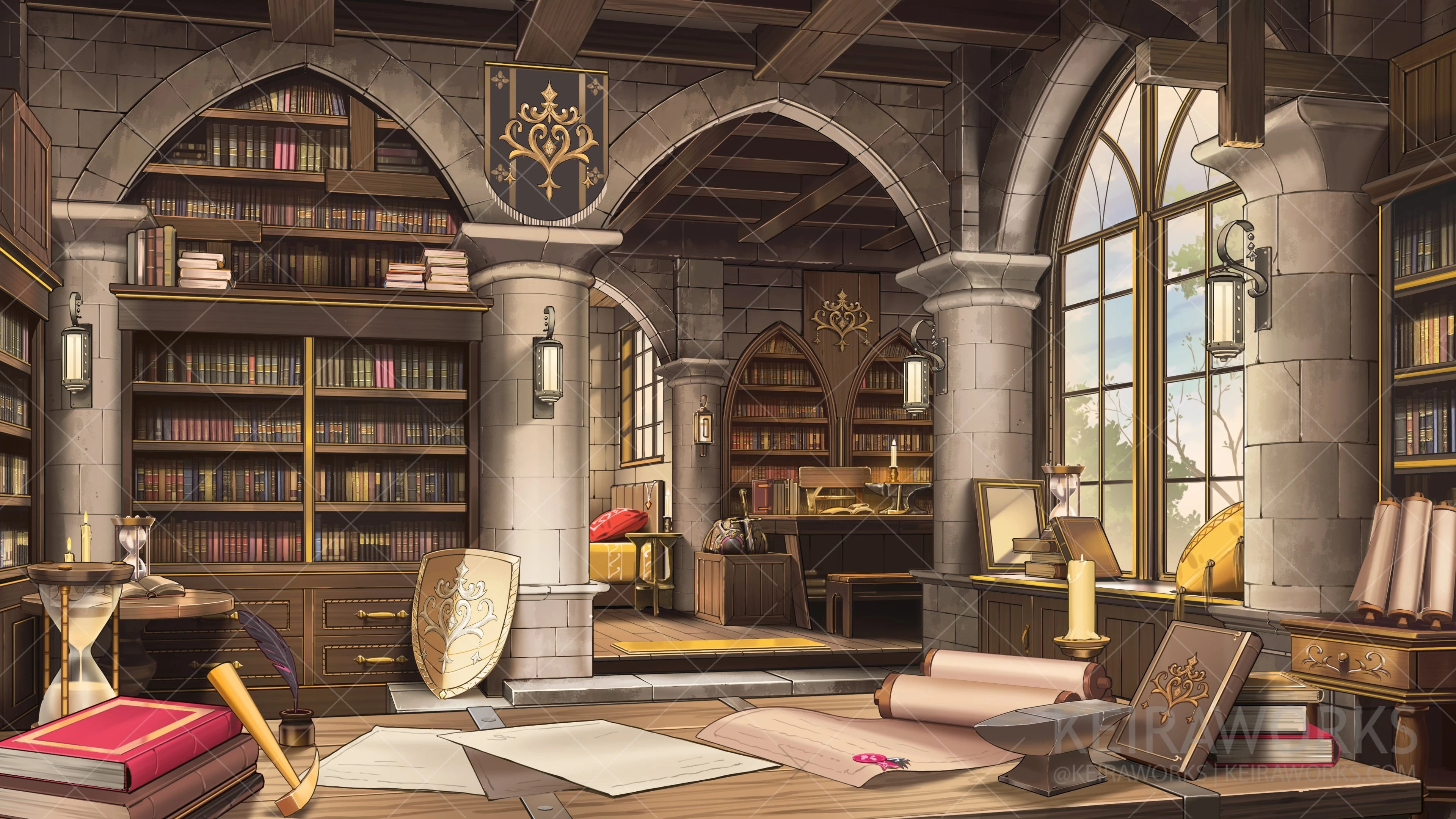 Medieval Library-Styled Room Background (Day Version) by Keira
