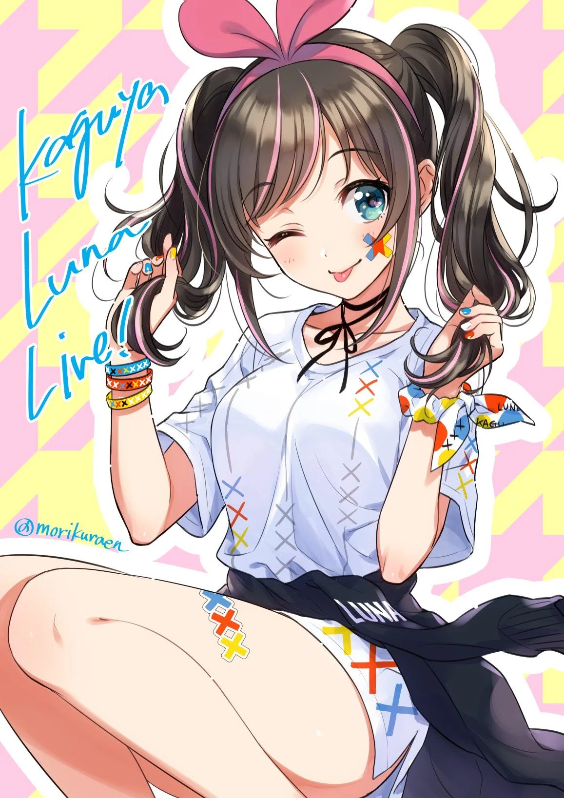 Official Art depicting AI wearing [[Kaguya Luna]] merch (by Morikura En)