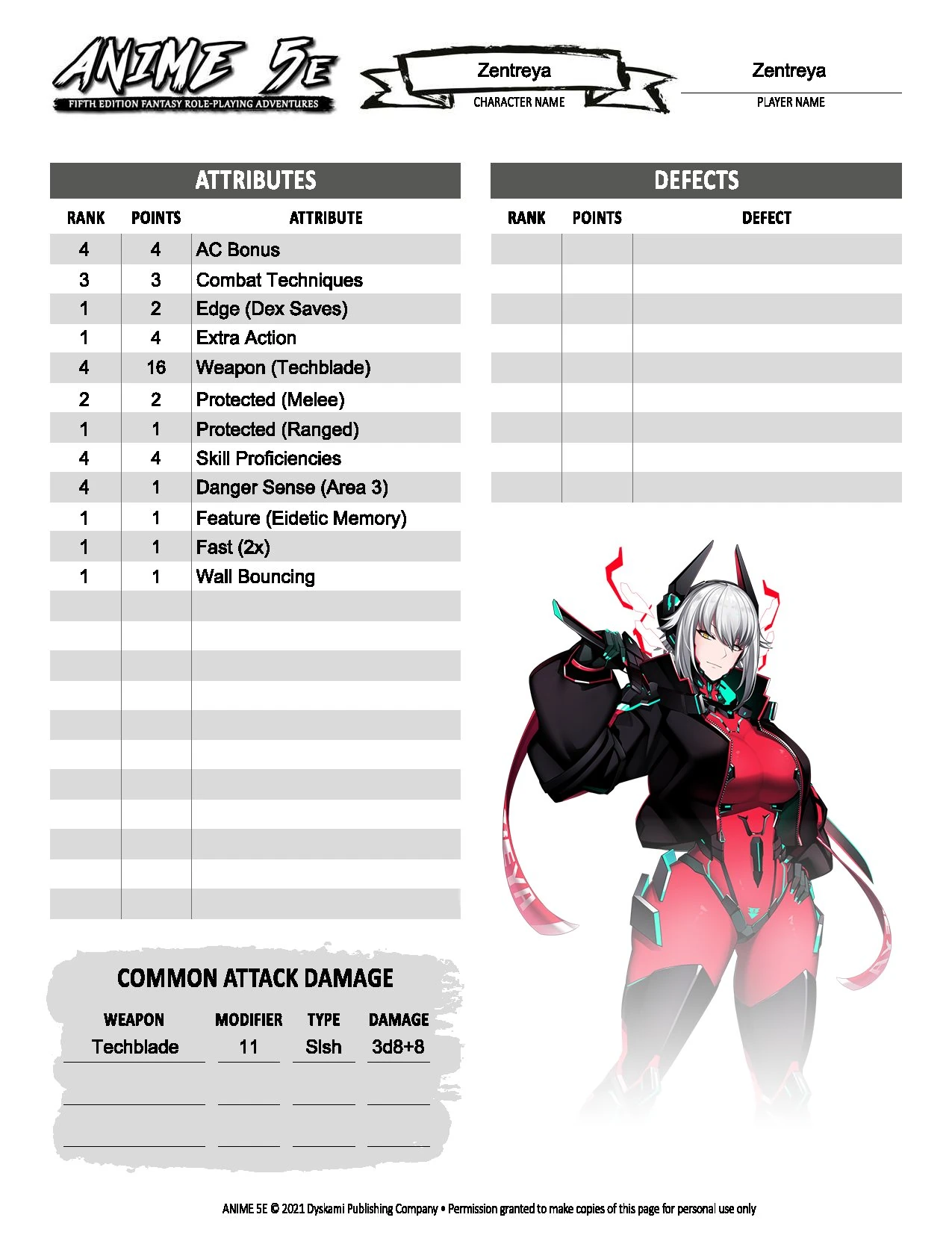 Zentreya Character Sheet for DoNotPeekEntertainments DND one-shot for Halloween 2023