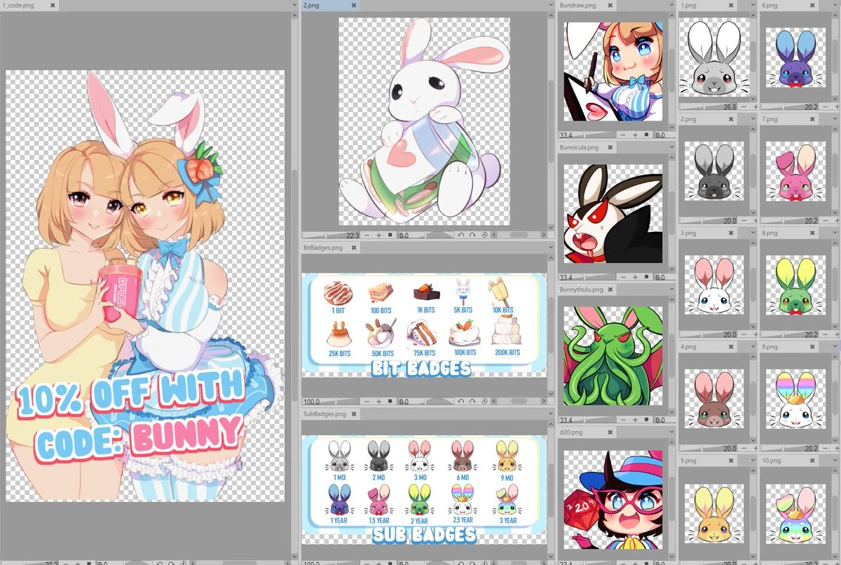 Bunny Gif Emotes, Bit Badges and Sub Badges by LilythArts