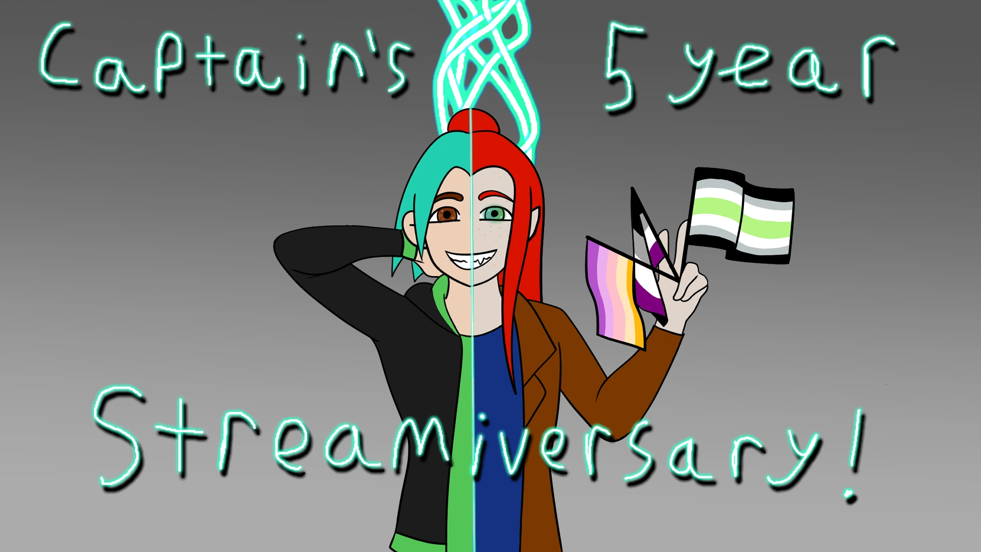 Announcement/thumbnail for Captain's 5th year stream anniversary.