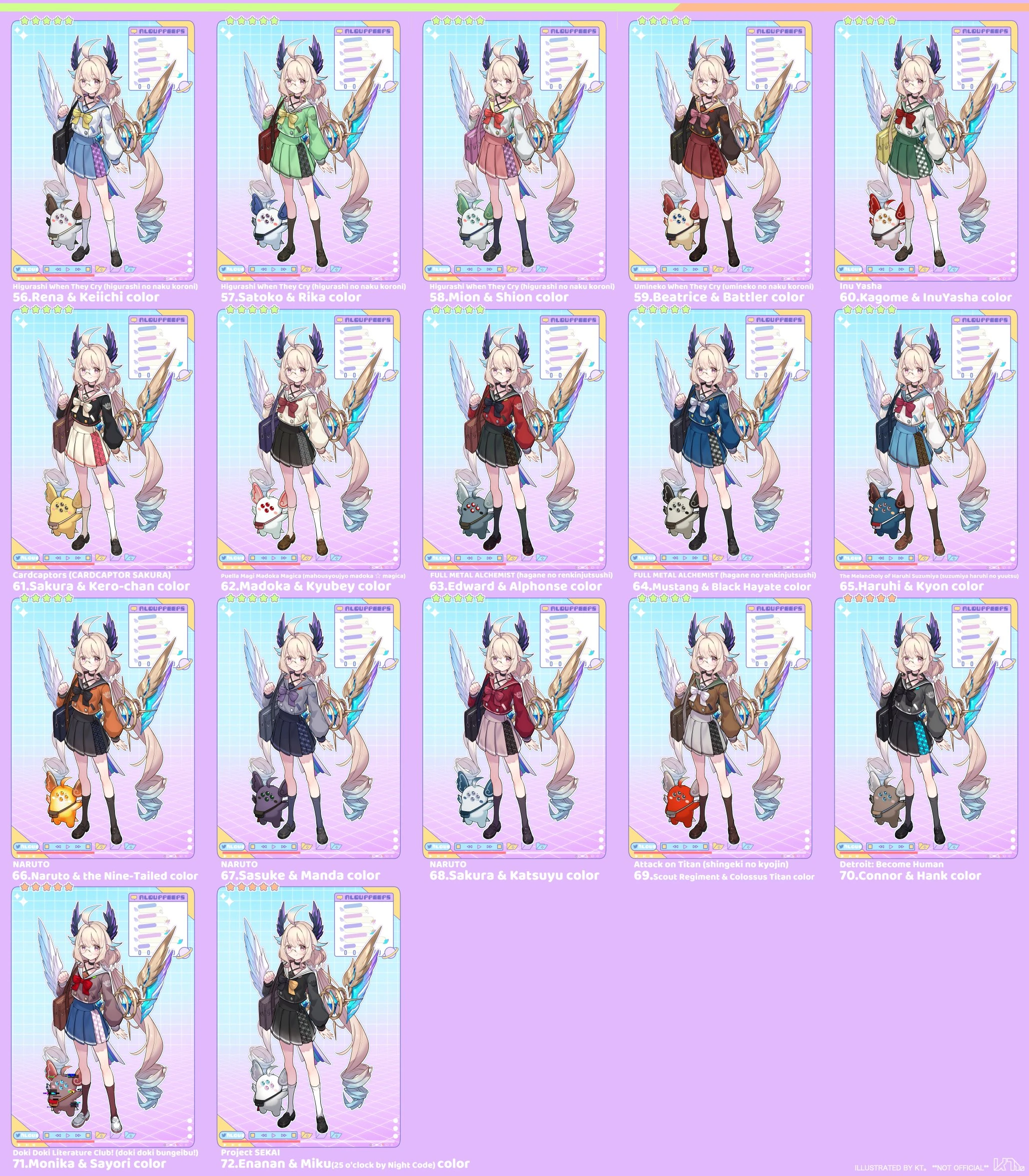 Color themes: Various anime