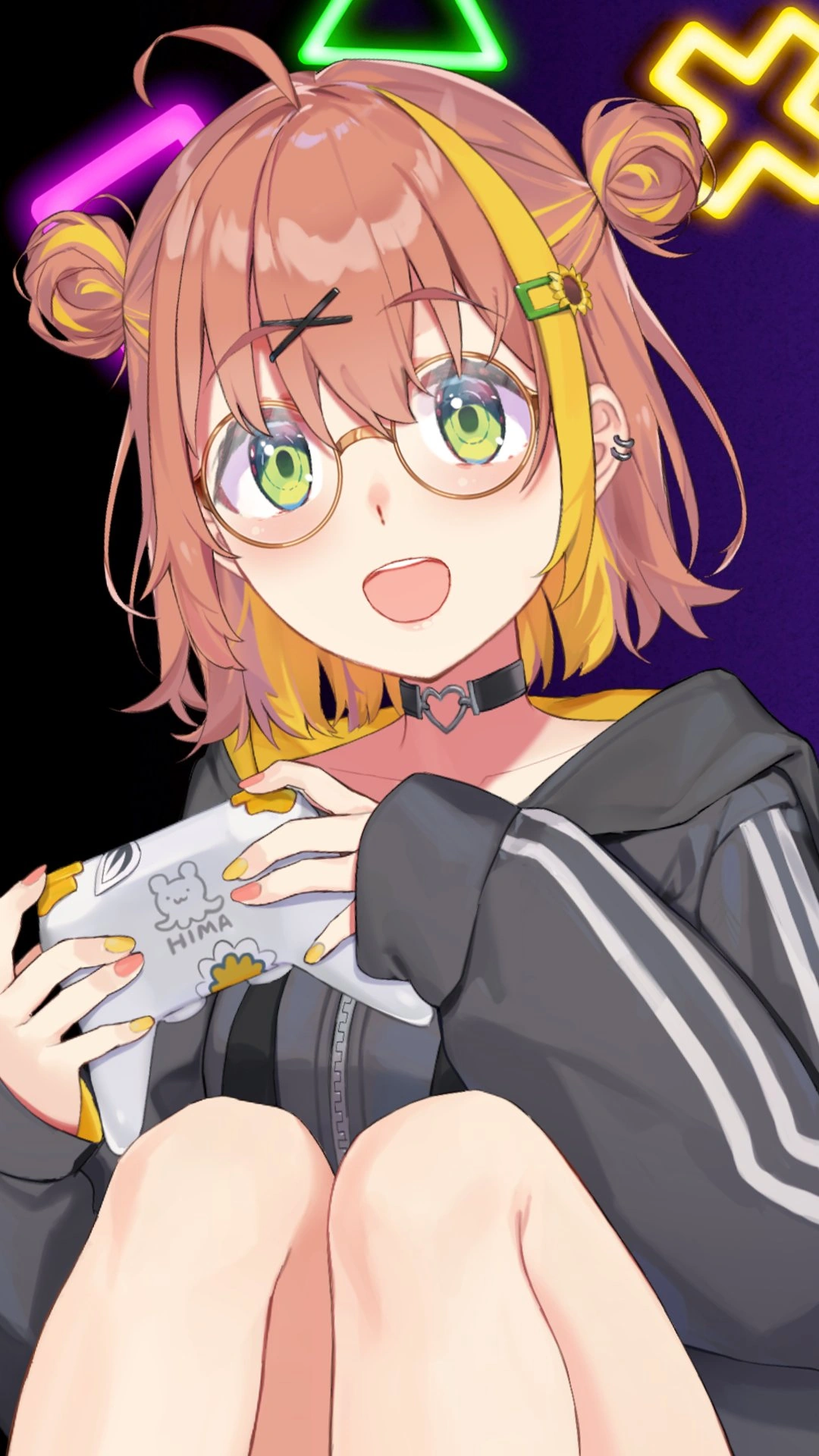 Black Parka Outfit Sitting Pose With Glasses