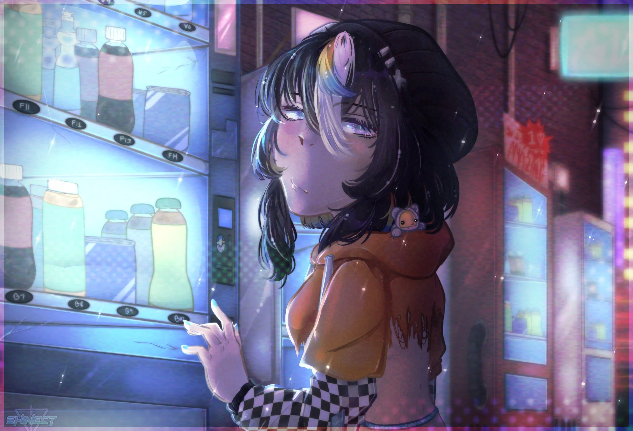 Shine at a vending machine<br>(by herself)