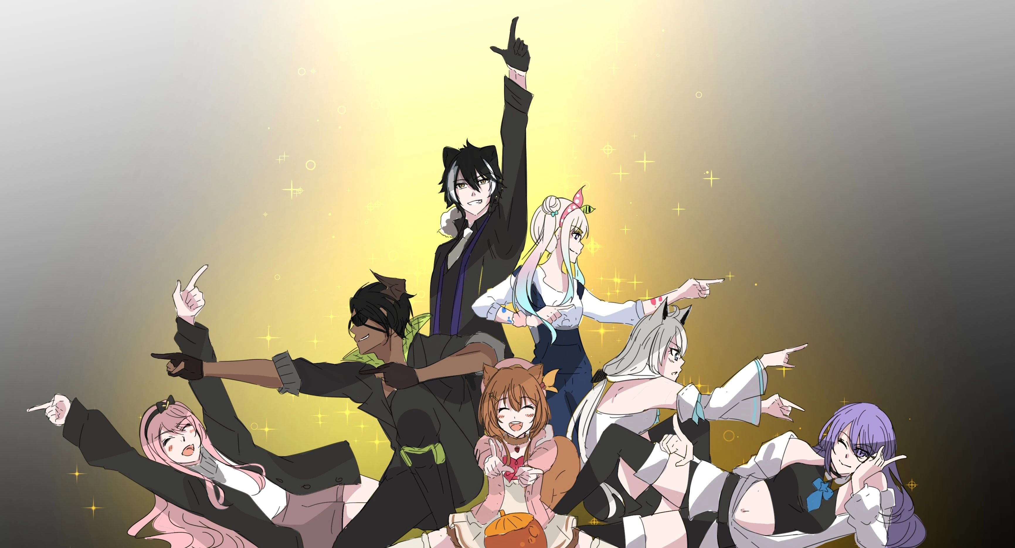 TriNero, hololive ID and Shirakami Fubuki doing the Death Parade's opening pose, by Airani Iofifteen