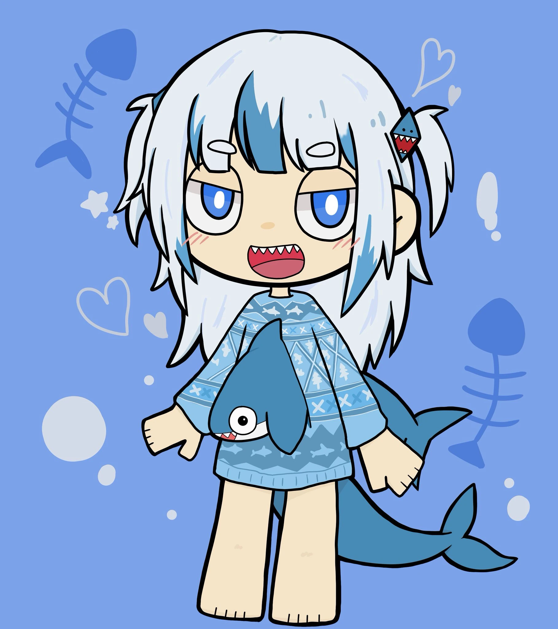 Gawr Gura wearing a shark sweater