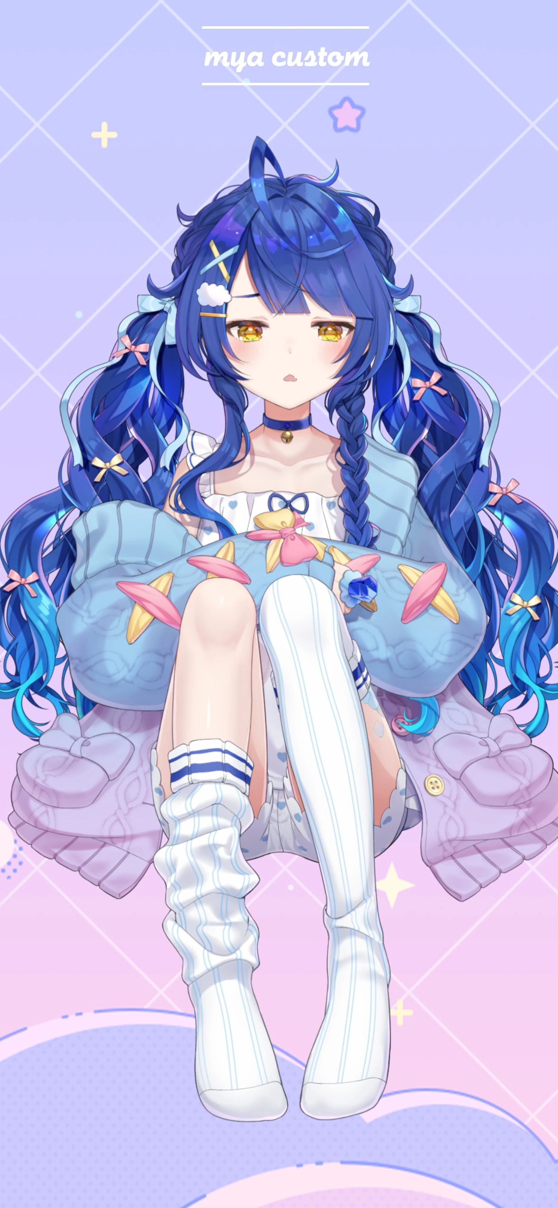 Sheep and Fluffy Loungewear With Braided Ribbons Hairstyle and Without Pacifier and Sleep Mask Accessories