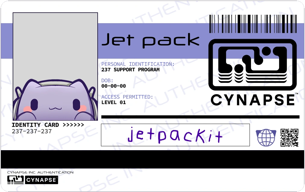 The Jetpack Cynapse identification card