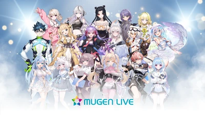 MUGEN LIVE October 2025 members.[Note 4] Row 1, from left: Kohari Aya, Shirasaki Tsuyuri, Pafi, Sen, Hinata Haru. Row 2: Inazuma SuperSpeed, Pastel Uyu, Takatsuki Ritsu, Nemu, Amedama Latte, Tsurugasaki Yuki. Row 3: Cyuko, Shanoa, Mitsuki Momo, Nte, Hananashi Nano, and Hosimiya Sio.