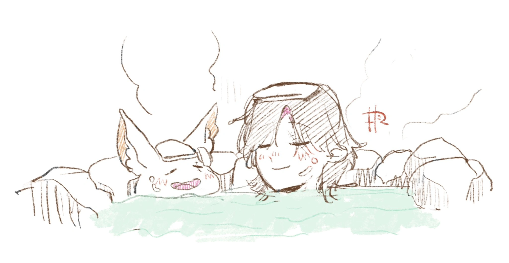Zali with Vezkit in onsen with injuries<br>by Makitoshi