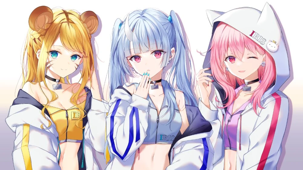 IRIS Vunit (Nenemaru, Hisui Tora, Kamiya Neco) x LEVEL∞ Collab Illustration<br>by Mucha