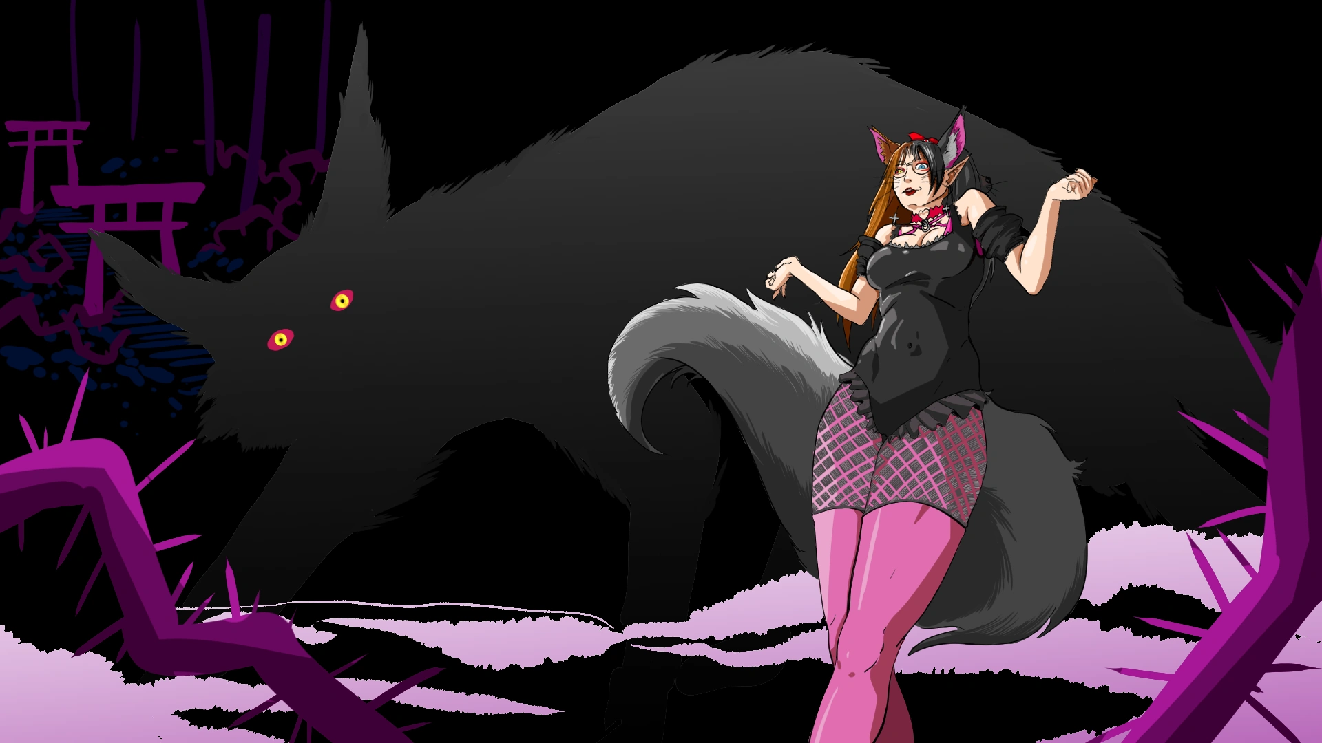 MusiKitsune🖤🌸 (and her true nogitsune form on the background)