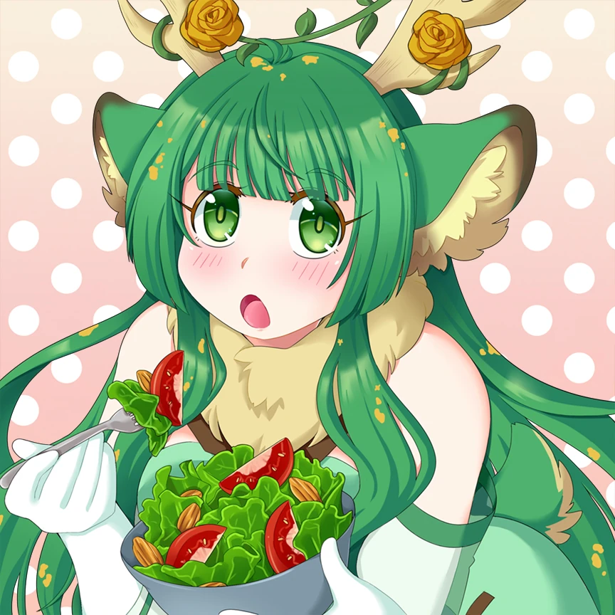 Haruka eating a crunchy salad by Onirin