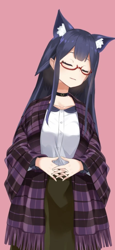 Autumn outfit with cat ears, long hair and glasses