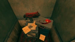 Bolter and Keycard on a pile of crates