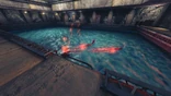 The Laser Sharks, shown destroying an item thrown in the pool.