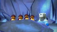 The Pengums in a cave with a Polollybear.