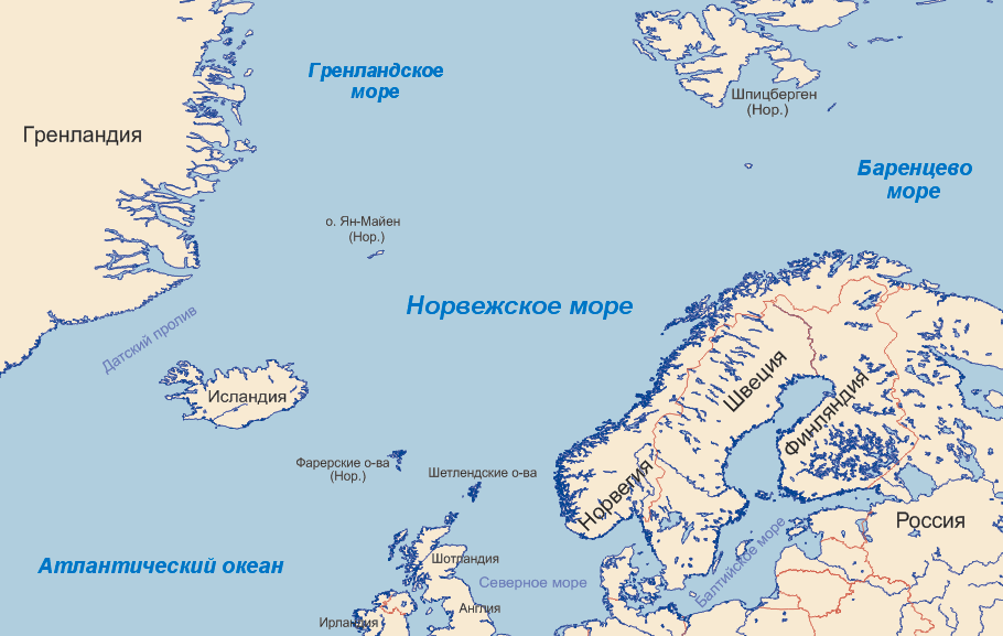 Гренландское какой океан. Где находится норвежское море на карте. Норвегия и Баренцево море на карте. Северное и норвежское моря на карте. Карта Норвегии с морями.