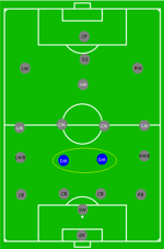 Vị trí tiền vệ thủ trên sân được đánh dấu bằng màu xanh