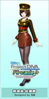 MEIKO's Tetsudou-in Kurenai Budo module for the song "1925", designed by Chiho. From the video game Hatsune Miku -Project DIVA- Arcade Future Tone.