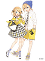 An illustration advertasing items made by COCOLLABO for Rin and Len's 10th anniversary, illustration by Horiizumi inko.