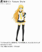 Rin's Kagamine Rin Future Style module for the song "Rin-chan Nau!", designed by Hiro Tamura. From the game Hatsune Miku -Project DIVA F-.