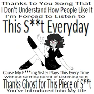 Thanks to You Song That I Don't Understand How People Like It I'm Forced to Listen to This S​*​*​t Everyday Cause My F​*​*​*​ing Sister Plays This Every Time Without Getting Bored of Listening to It Thanks Ghost for This Piece of S​*​*​t You Introduced Into My Life