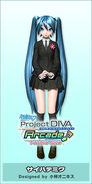 Hatsune Miku's Saihate costume in the videogame: -Project DIVA- Arcade Future Tone.