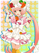 Art by Okama featuring Iroha in a Hello Kitty maid outfit. The outfit is a Hello Kitty version of the same outfit from a show called Cooking Idol Ai Mai Main.