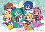 An illustration of the cast of characters created by Crypton Future Media, by mago.