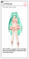 Miku's Lollipop module for the song "LOL -lots of laugh-", designed by Honya Lala. From the video game Hatsune Miku -Project DIVA- X.