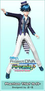 KAITO's "Phantom Thief Kaito" module used for the song "Piano × Forte × Scandal", in the game -Project DIVA- Arcade Future Tone