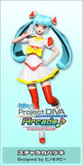 Miku's Sucharaka Hatsune module for the song "Hajimemashite Chikyuujin-san" featured in -Project DIVA- Arcade Future Tone.