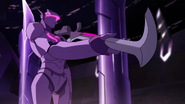 A Galra drone soldier offering a sword to doomed prisoners about to enter the arena.