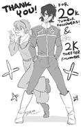 Follower milestones with Keith and Pidge.