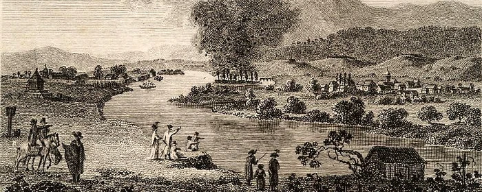 Gegend bey Hüningen, 1797. im Moment der Sprengung.