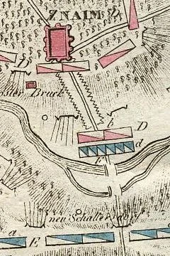 Schlacht bei Znaim zwischen der k.k.französischen und k.k.österreichischen Armée, den 11ten Jul. 1809. von vormittags 11, bis abends 9 Uhr.