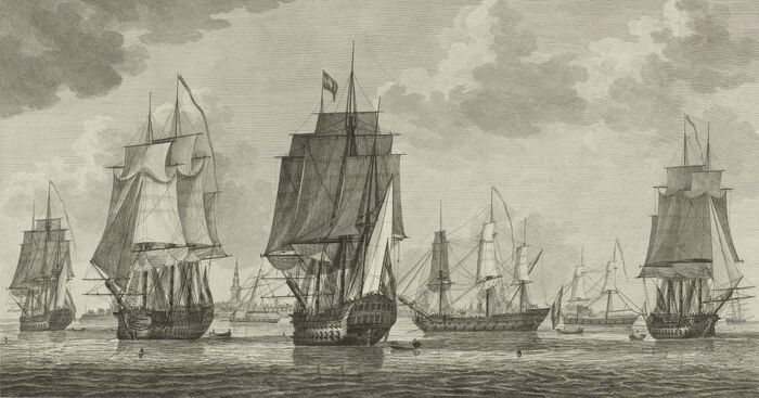 Nederlandse oorlogsvloot op de rede van Vlissingen, 1784.
