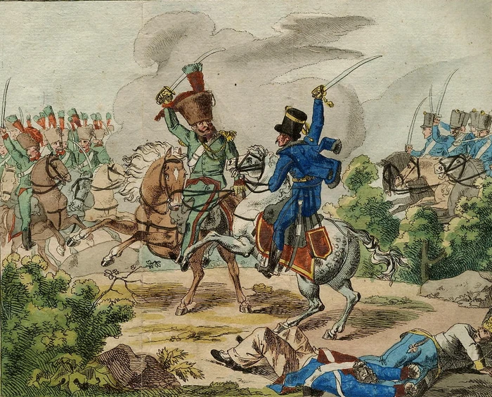 Tapferer Angriff des Insurrections-Rittmeisters v. Olgyay mit 50 Mann Insurgenten auf 400 Franzosen bey Takásci.