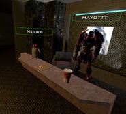 Manning the reception desk in a public lobby with "Mooks", a fan of Wooks