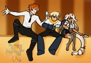 The Sunset Trio. Leon (left), Milo (middle), Sevvy (right). Art created by the wonderful Nifaux[1]
