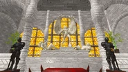 The statue and altar in the church.