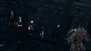 A group of Ascension interrogates Garm in the prison