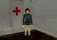 Kei in the medical tent, in his field uniform.